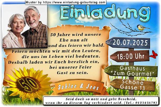 Einladung Goldene Hochzeit Foto rund