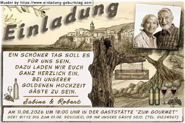 Einladung Goldene Hochzeit - Sepia Stil