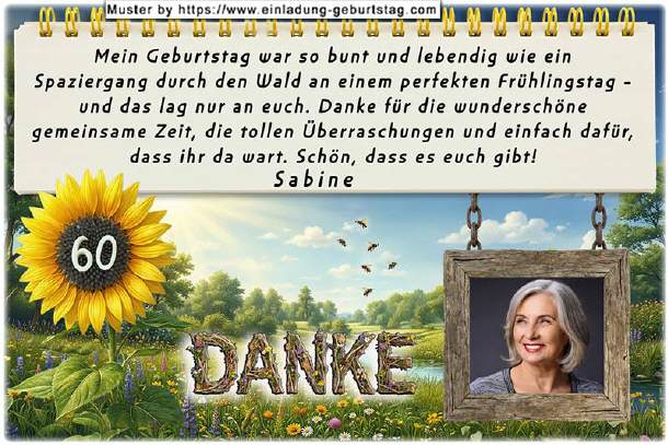 Dankeskarte Geburtstag, Foto und Sonnenblume