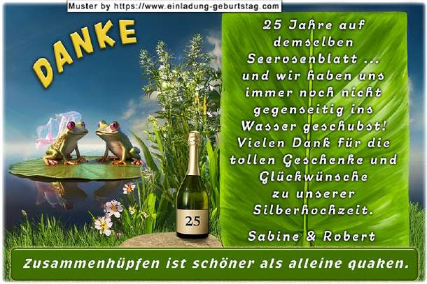 Danksagung Silberhochzeit - das Froschpaar