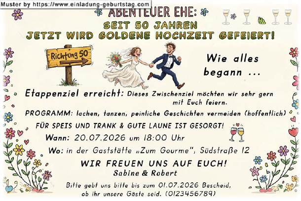 Einladung Goldene Hochzeit - Abenteuer Ehe