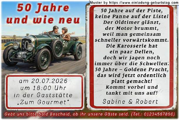 Einladung Goldene Hochzeit lustig - Oldtimer