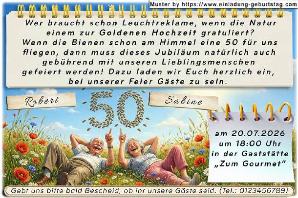 Einladung Goldene Hochzeit lustig - entspannt