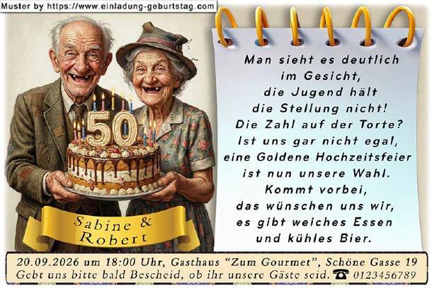 lustige Einladung Goldene Hochzeit - die Torte