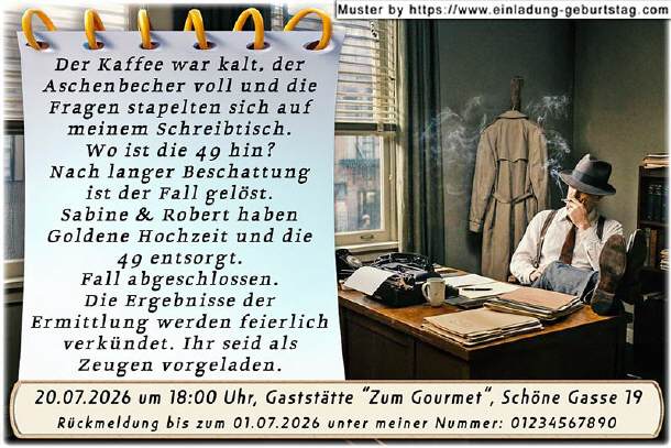 lustige Einladung Goldene Hochzeit, Privatdetektiv