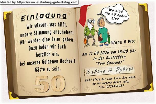 lustige Einladung Goldene Hochzeit - nachdenklich