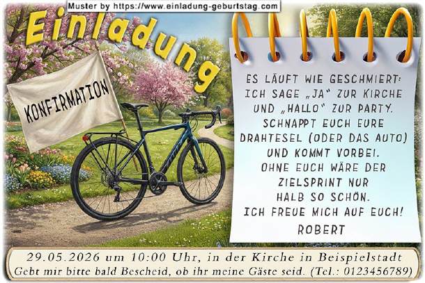 lustige Einladung Konfirmation - das Fahrrad