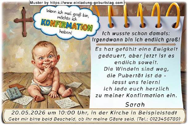 lustige Einladung Konfirmation - das Baby