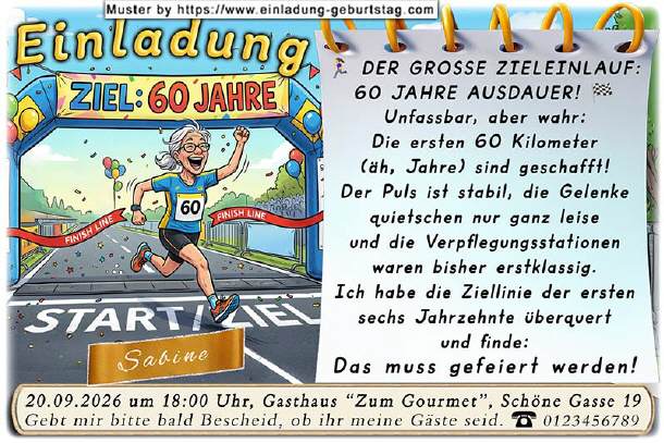 lustige Einladung Geburtstag - der Marathonlauf