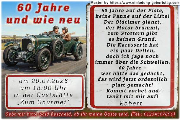 lustige Einladung Geburtstag - Oldtimer
