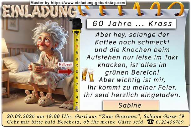 lustige Einladung Geburtstag - endlich mal Zeit