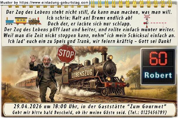 lustige Einladung Geburtstag - der Lebenszug 01