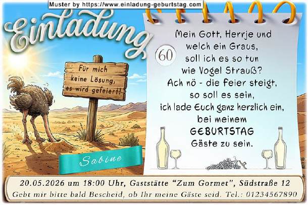 lustige Einladung Geburtstag - Vogel Strau&szlig;