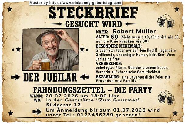 lustige Einladung Geburtstag - gesucht wird