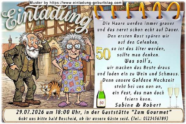 Einladung Goldene Hochzeit lustig - das Paar