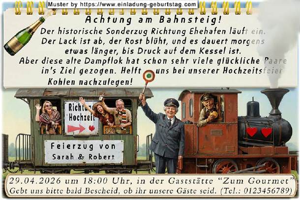 Hochzeitseinladung lustig - der Sonderzug